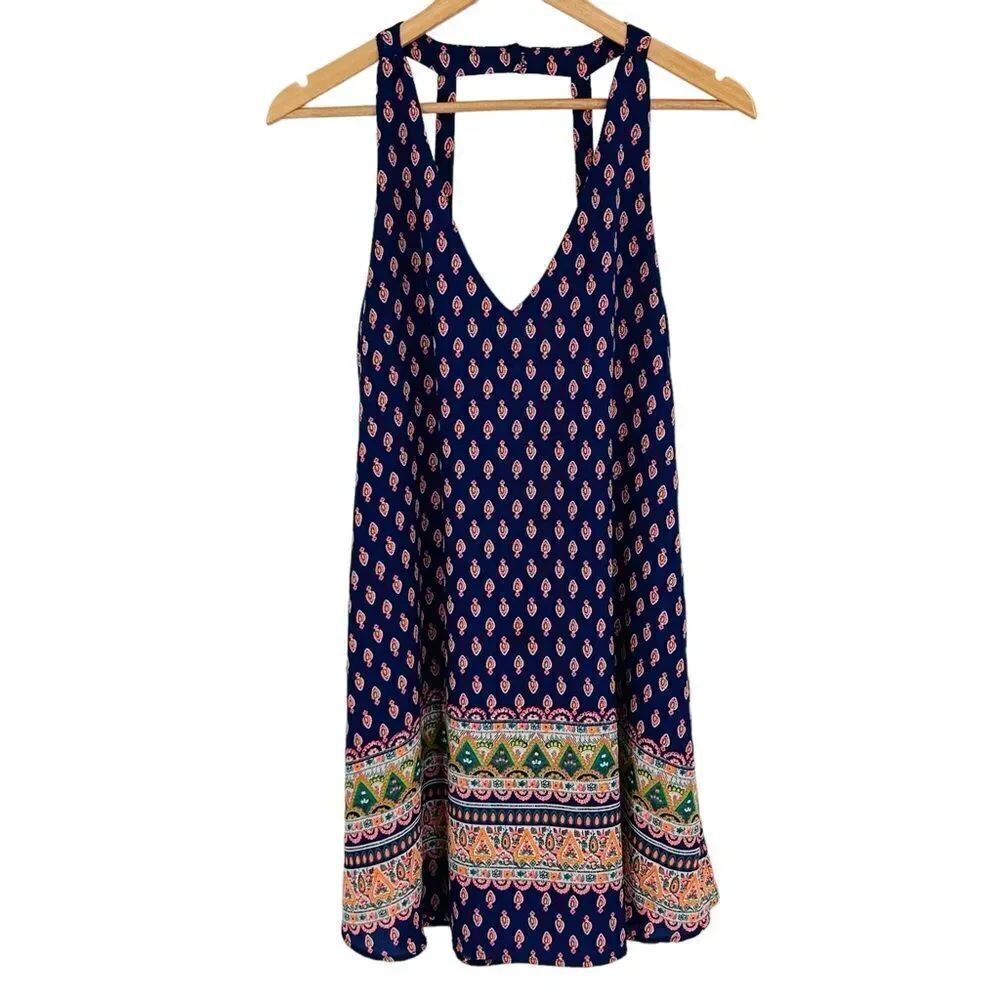 Sienna Sky bold blue and pink V-neck swing dress size medium